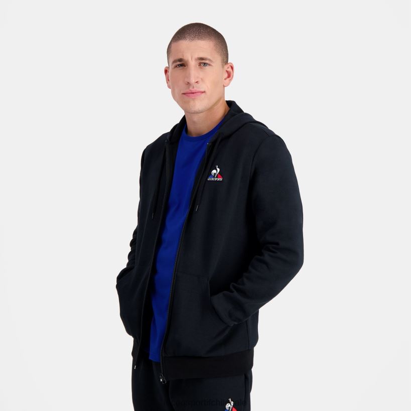 hombres sudadera con capucha y cremallera negra T24B256 Le Coq Sportif ropa